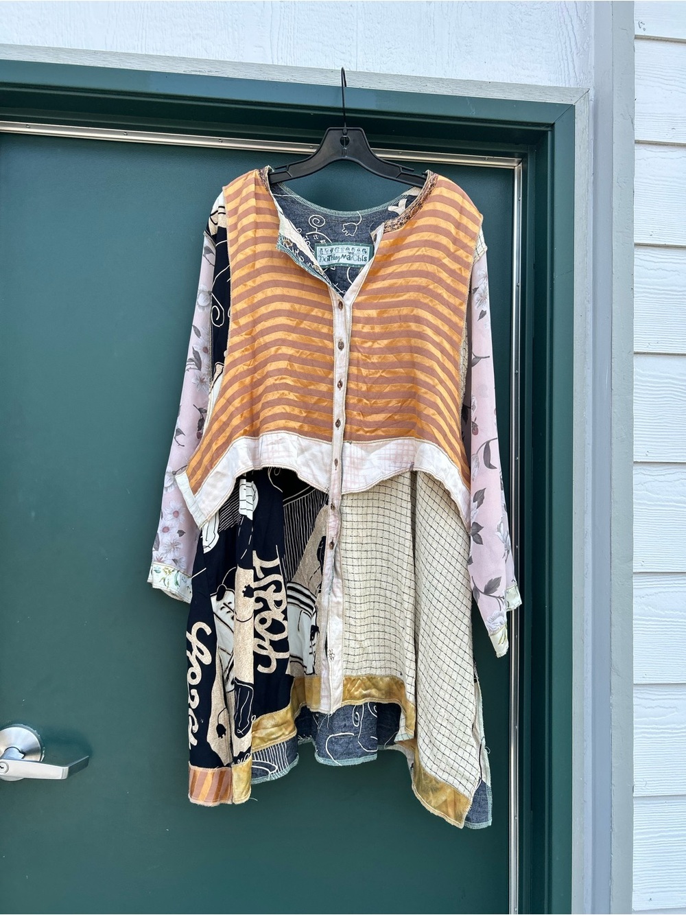 Mixed-Panel Boho Blouse - Yellow Stripe Mix